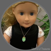 Light Green Floral Design Acrylic Oval Pendant Doll Necklace • 18” Doll ... - £6.19 GBP