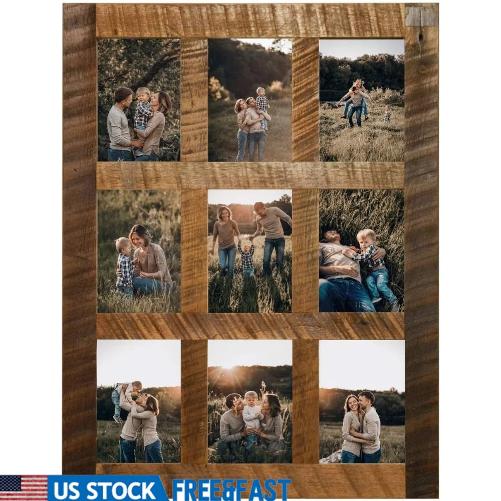 Rustic Wooden Collage Picture Frames 5x7 Handmade Multi Opening Wall Mount - $1,767.32 CAD