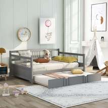 Full Size Daybed Wood Bed with Twin Size Trundle,Gray - £294.44 GBP