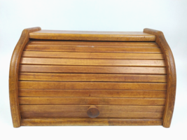 Vintage 16&quot; Wooden Roll Top Bread Box Keeper Rustic Country Kitchen Counter - £73.64 GBP