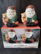 Vintage Ceramic Salt And Pepper Shakers Santa Claus Holding Teddy Bear With Box - £8.04 GBP