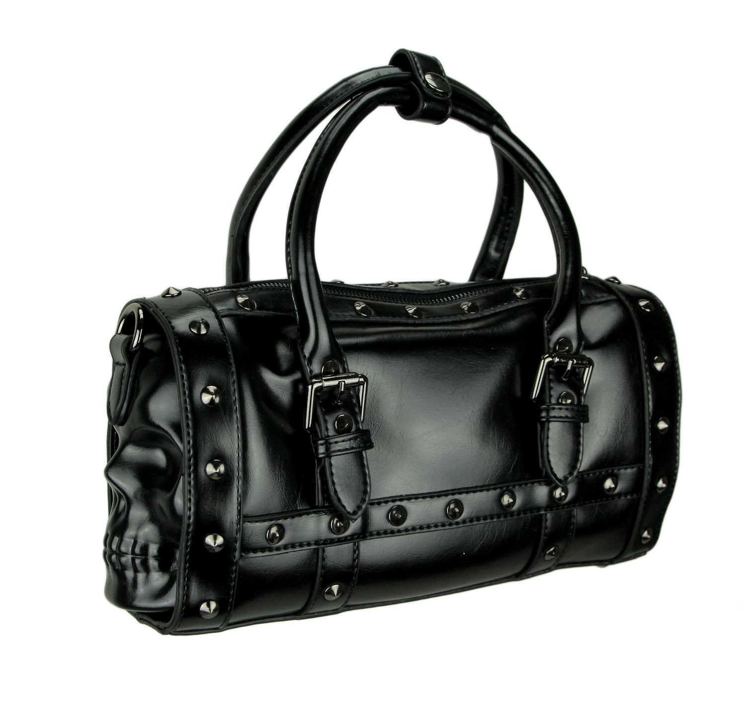 Primary image for Black Studded Double Skull Satchel Handbag