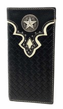Western RFID Genuine Leather Basketweave Star Metal Concho Mens Long Bifold Wall - £22.91 GBP+