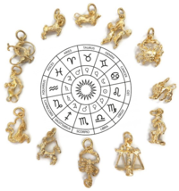 12 Constellation Horoscope Zodiac Sign Unisex Pendant  14k Yellow Gold. - £221.06 GBP+