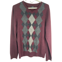 Apt 9 Long Sleeve Argyle Wool Blend Sweater Men Size S Maroon V Neck - £10.04 GBP