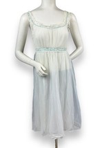 Vtg 60s Trillium Ivory/Pale Blue Goddess Nightgown Lace Ribbon Trim Shee... - $39.11
