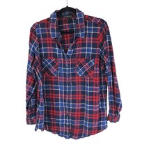 Derek Heart Plus Womens Flannel Shirt Cotton Plaid Pockets Red Blue 1X - £9.90 GBP
