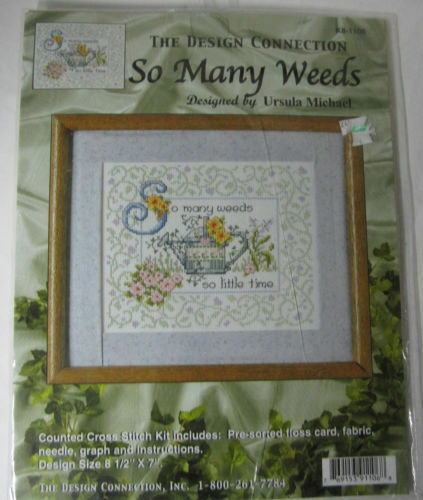 The Design Connection Counted Cross Stitch Picture Kit SO MANY WEEDS gardening - $24.27