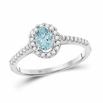 10kt White Gold Womens Oval Aquamarine Diamond-accent Solitaire Ring 1/5 Cttw - £302.57 GBP