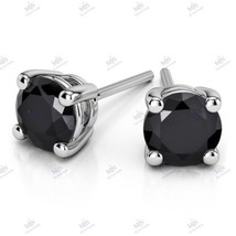 5mm Simulated Black Diamond Stud Earring in 14K White Gold over 925 Silver - £57.22 GBP