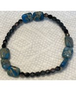 Hand Crafted Bracelet Turquoise Black Glass Beads Stretch #25 - $5.89