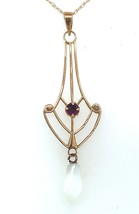 Gold 10k Lavaliere with Purple Paste Glass Victorian Jewelry (#J6065) - £180.86 GBP