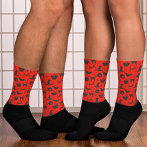  Witch Spooky Friends Cat Bat Spider Luminous Bright Red Foot Sublimated Socks - £10.21 GBP