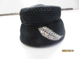 Vintage BLACK WPL 100% Wool Made In USA Dress Hat W/ Sequins, &amp; netting - £15.71 GBP