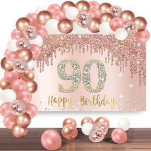 Happy 90Th Birthday Banner Backdrop Decorations with Confetti Balloon Garland Ar - £23.59 GBP