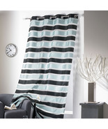 Striped Sheer Curtain Panel - Black and Blue Gray, Light-Filtering Drape... - £23.85 GBP