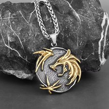 Men&#39;s Gold Witcher Wolf Pendant Necklace Stainless Steel Jewelry Chain 24&quot; Gift - $11.87