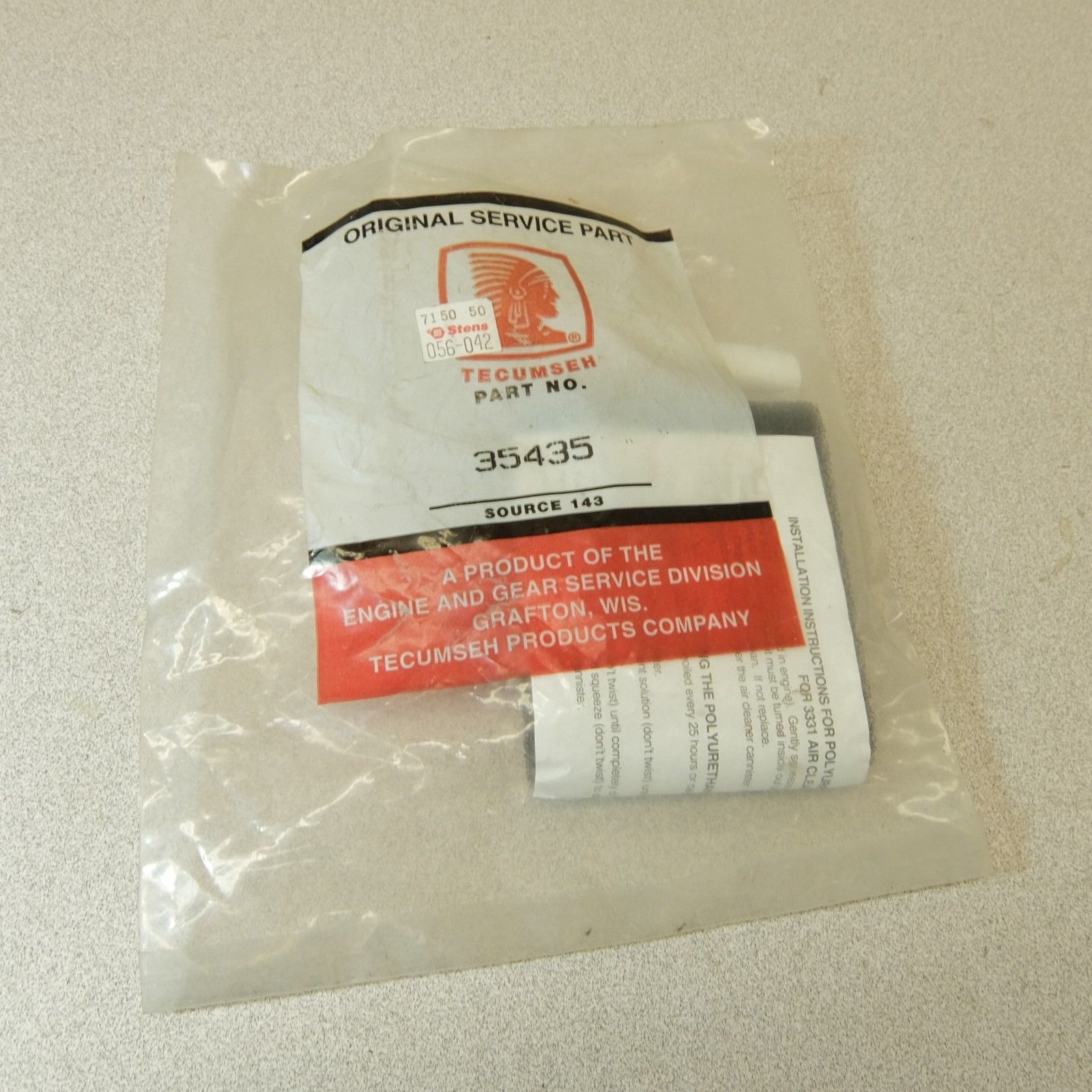 New OEM Tecumseh 35435 Pre-Air Poly Filter - $0.99