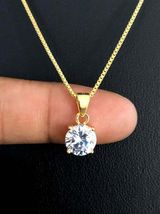 2Ct Round Lab Created Diamond Solitaire Pendant W/Chain 14K Yellow Gold Finish - £73.06 GBP