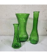 Lot of 3 Vintage Hoosier Glass Emerald Green Swirl Flower Bud Vase  - £26.68 GBP