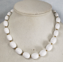 Vintage 1970's Monet White Lucite Bead Gold Tone Spacers &amp; Clasp 17" Nec... - $33.57