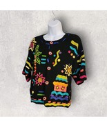 Belle Pointe Black Tropical Island Sweater Size Small Palm Tree Vtg Shor... - $541.56 MXN