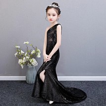 Black Sequin  Dress Age 3-14 Yrs Teen Sheath Dress One-  Vintage Noble Graduatio - £76.02 GBP