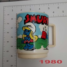 Vintage 1980 Smurf&#39;s Plastic Drinking Mug Deka Elizabeth N.J. Number 9 USA 269 - £14.95 GBP