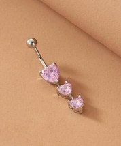 3 Heart Belly Bar / Belly Ring - Body Piercing Jewellery - Pink Cubic Zi... - $12.39