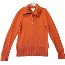 Talbots Women Sweater Size M Orange Bold Preppy Henley Classic Long Slee... - £10.75 GBP