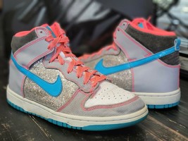 2011 Nike Dunk High 6.0 Gray/Glitter/Blue Skateboard Shoes 516848-140 Kid 6 Wome - £59.04 GBP