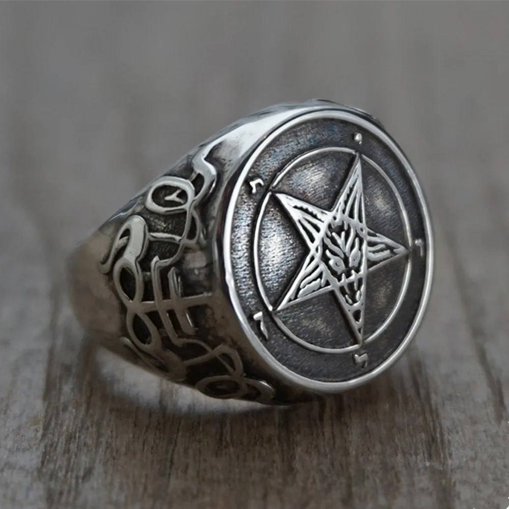 EYHIMD Occult Stainless Steel Sigil of Ring Gothic Witch Church of  Cross Rings  - £24.88 GBP