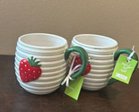 Lang Set Of 2 Mugs Strawberry New Red Green Stripes Hand Painted - $36.99