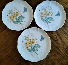 3 LENOX &quot;Butterfly Meadow&quot; Butterfly Yellow Flowers 9 1/8&quot; Salad/Dessert Plates - £18.33 GBP
