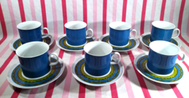 FaB MoD 1970&#39;s Sango Aquarius Apollo Blue Green 14pc Cup &amp; Saucer Set • Japan - $47.52