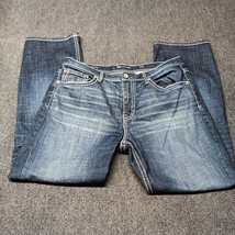Buckle BKE Jeans Men 36x32 Blue Dark Whiskering Tyler Straight Embroidered - £29.21 GBP