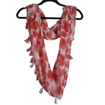 Krazy Kat Infinity Scarf White Red Sheer Tassels 31X31 Inch Fall Spring Summer - £10.51 GBP