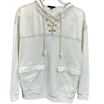 J.Crew Womens Hoodie Sweatshirt White XS Pockets Tie Front Oversize Nautical - £19.70 GBP