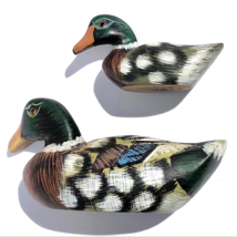 Pacific Rim Carvers Set 2 Miniature Ducks Mallard Mother and Duckling ha... - $46.99