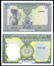 10 notes - Laos P10b, 10 Kip, Stunning costumed Lao woman, 1962, Uncircu... - $27.00