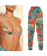 NWT PrettyLittleThing Orange Big Leaf Wide Leg Beach Trousers and Cleava... - €42,02 EUR