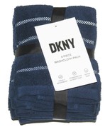 4 DKNY Navy Blue Shimmery Accent Stripes Absorbent Terry Washcloths NWT - $19.99