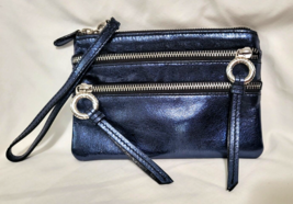 BRIGHTON Blue Metallic Leather Wristlet w/Detachable Strap Clutch Purse ... - $31.67
