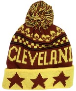 Cleveland Men&#39;s Winter Knit Cuffed Pom Beanie Toboggan Hat Gold/Wine Stars - £11.95 GBP