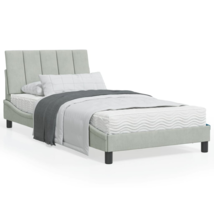 Bed Frame with Headboard - Light Gray 39.4&quot;x74.8&quot; Twin Velvet - £234.53 GBP