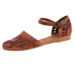 Womens Authentic Mexican Huarache Sandals Tooled Leather Buckle Cognac #... - $47.83 CAD