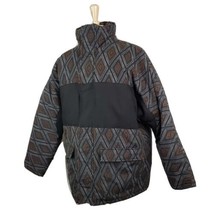 Zara Man Geometric Print Jacket Coat XL Full Zip Cotton Poly Shell Black Brown   - £17.94 GBP