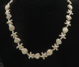 925 Sterling Silver - Vintage Shiny Clam Shell Starfish Chain Necklace - NE3087 - £130.97 GBP
