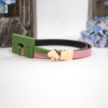 Kate Spade Pink Cream Leather Slim Gold Plated Buckle Reversible Belt Me... - $63.86