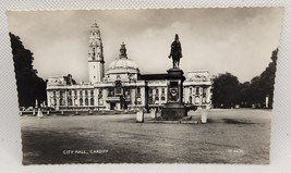 City Hall: City of Cardiff, Wales B&amp;W RPPC c1950 Vintage Postcard - £5.40 GBP